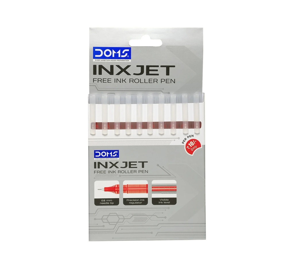Doms Inxjet Roller Pen-10-Pcs (Black/Blue/Red)