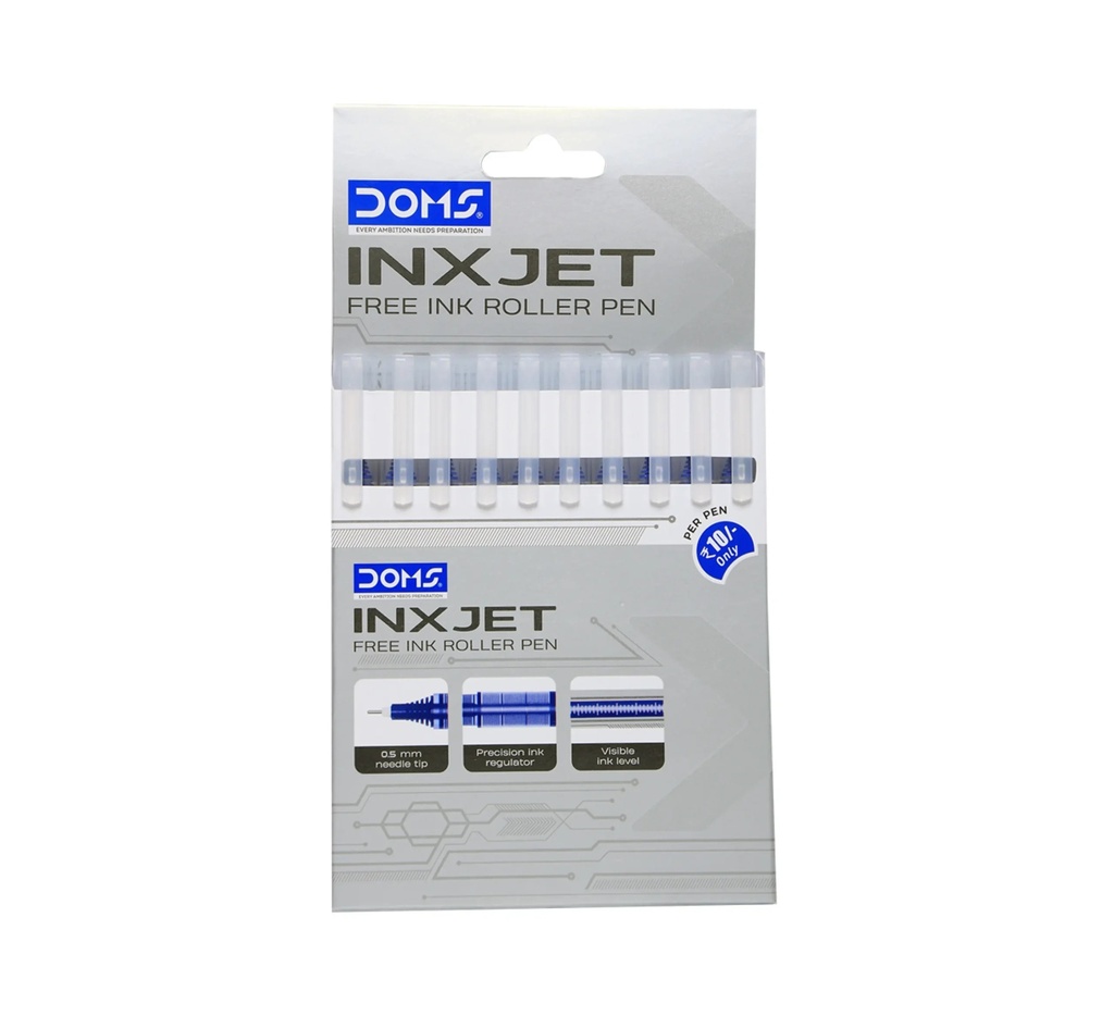 Doms Inxjet Roller Pen-10-Pcs (Black/Blue/Red)
