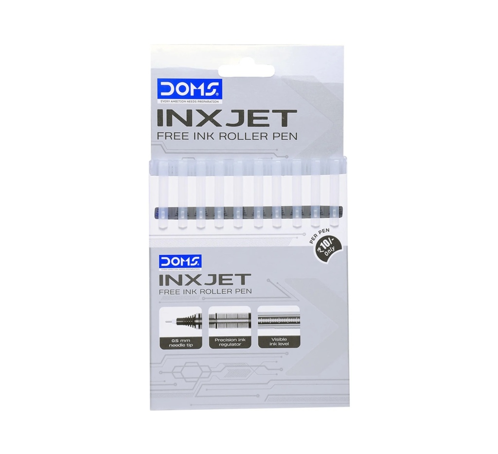 Doms Inxjet Roller Pen-10-Pcs (Black/Blue/Red)