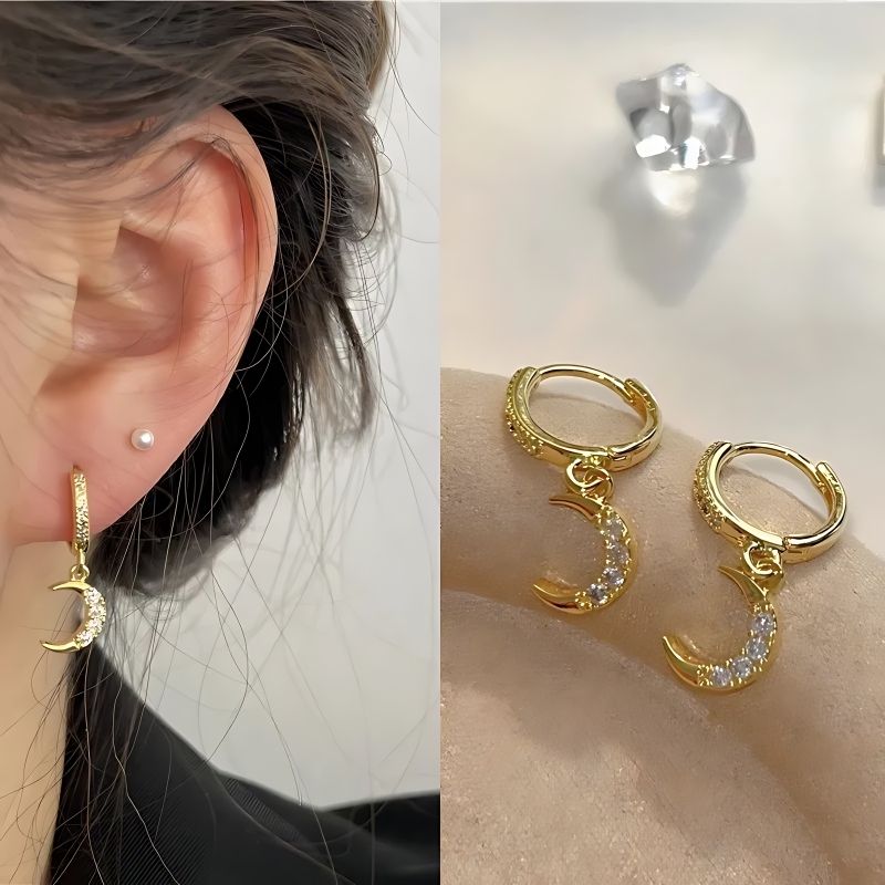  korean style moon heart shape drop earrings - Asian Fashion Trend 