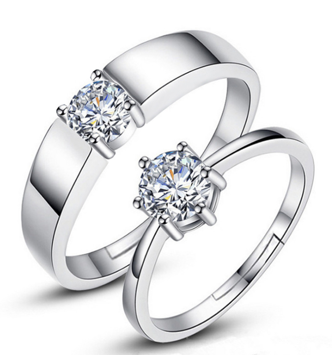 Stainless Steel Couple Adjustable Finger Rings - Unisex Matching Set 