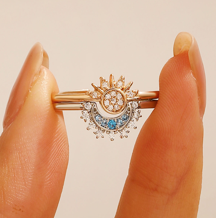 2Pcs Sun & Moon Radiant Overlay Rings | Fashion Rings, Jewelry