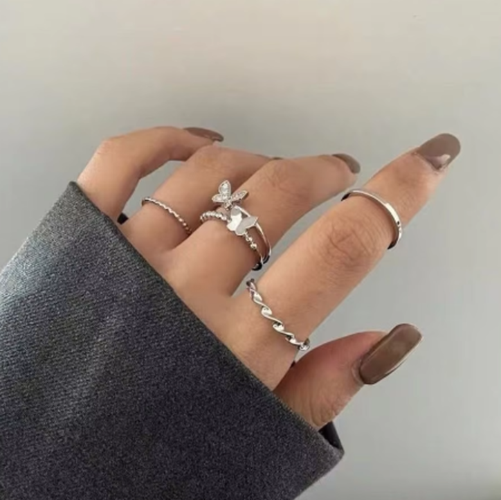 4-Piece Women’s Heart Rhinestone Ring Set | Jewelry Set, Rings