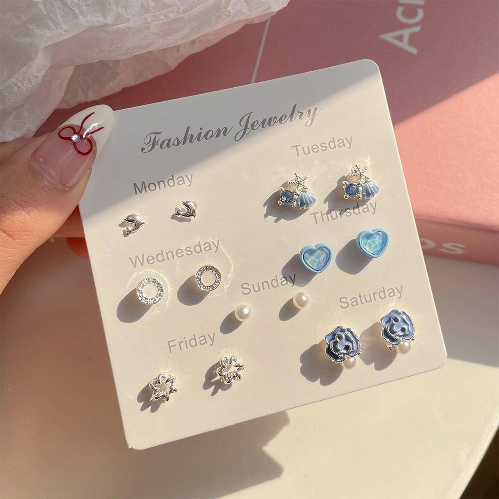 Simple Delicate Colorful Flower Resin Geometric Earrings Set