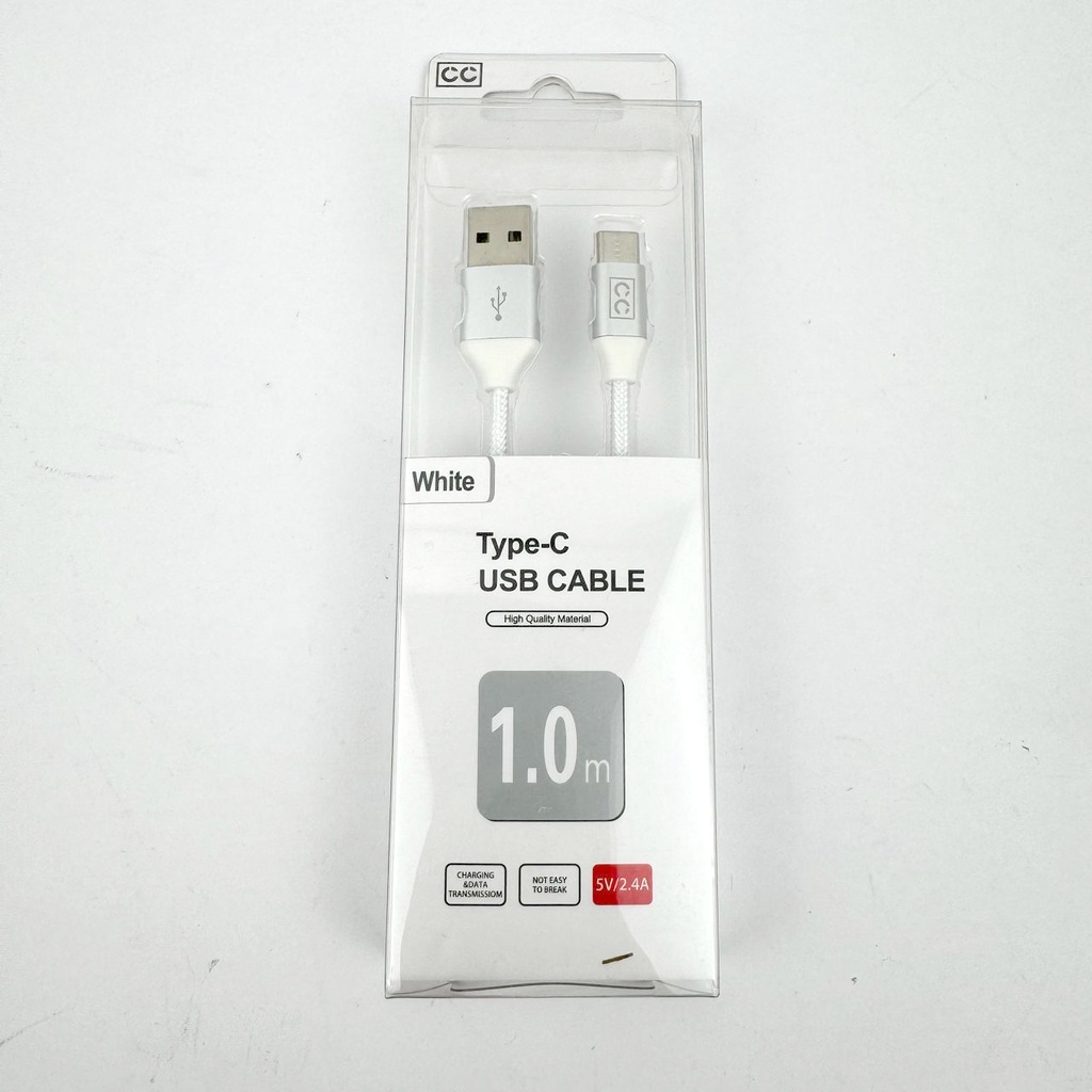 CC 1.0 Metre Woven Aluminium Shell Type-C Data Cable 2.4A (White)