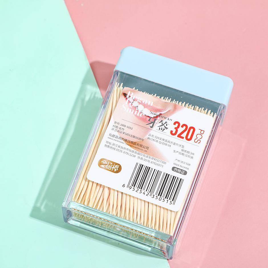 Push-cover flat square box bamboo toothpicks 320pcs