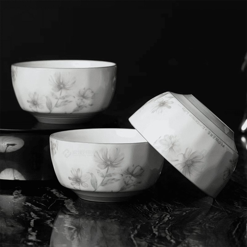 4.5” Rhombus Bowl with Blooming Flower Design | Ceramic Bowl, Tableware