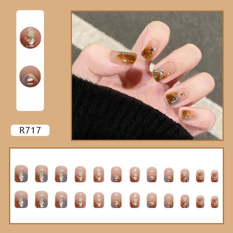 Cat Eye Amber Short Press-On Nails R717