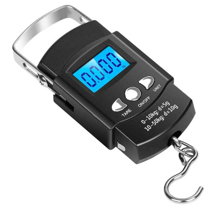 Electronic Balance Portable Hook Weighing Machine Digital Hanging Luggage Fishing Hook Scale Manual Weight 110 lb/50 Kg Backlite LCD Display Screen (Black), Measuring Scale