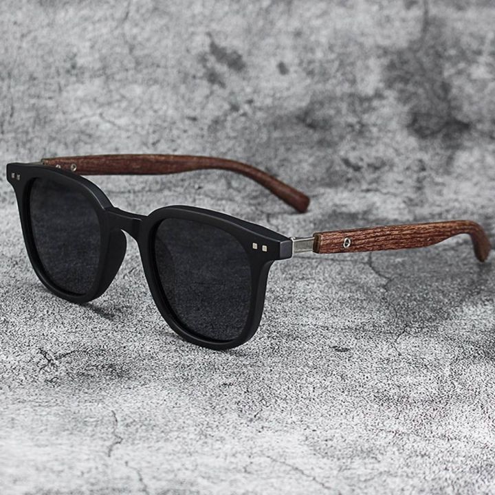Retro UV Protection Wood Grain Sunglasses Outdoor Street Photography Square Frame Sun