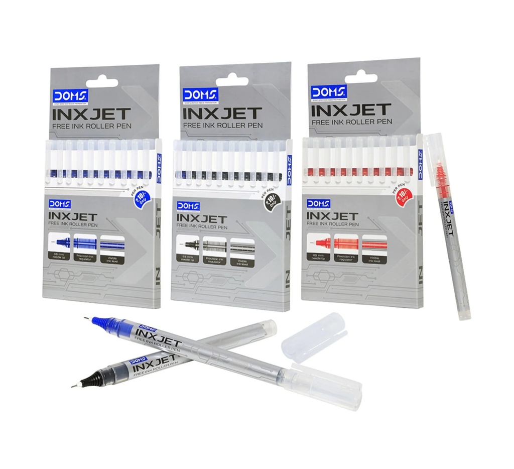 Doms Inxjet Roller Pen-10-Pcs (Black/Blue/Red)