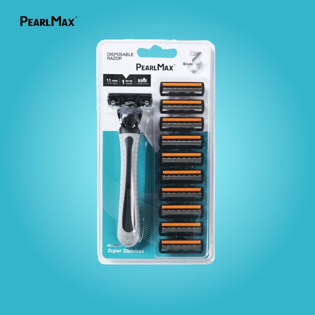 PearlMax Triple Blade Razor (Black) | Disposable Razor | Super Stainless | 11 Catridges