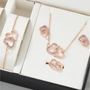  Rose Gold Heart Decor Necklace Earrings Bracelet Jewelry Set (4 Pieces) - Complete Gift Set 