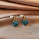  Temperament Ocean Blue Shell Mosquito Coil Clip Earrings - Beach Theme 