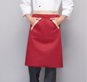 Red Half Apron with Slanted Pockets and Gold Edges