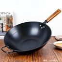 34cm Cast Iron Black Wok with Wooden Handle | Cooking Wok, Cast Iron Pan