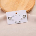 Fine Heart Diamond 3 Pairs Stud Earrings 