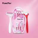 PearlMax Triple Blade Razor (Pink) | Disposable Razor for Women | Super Stainless | 4 Razors | PM 409